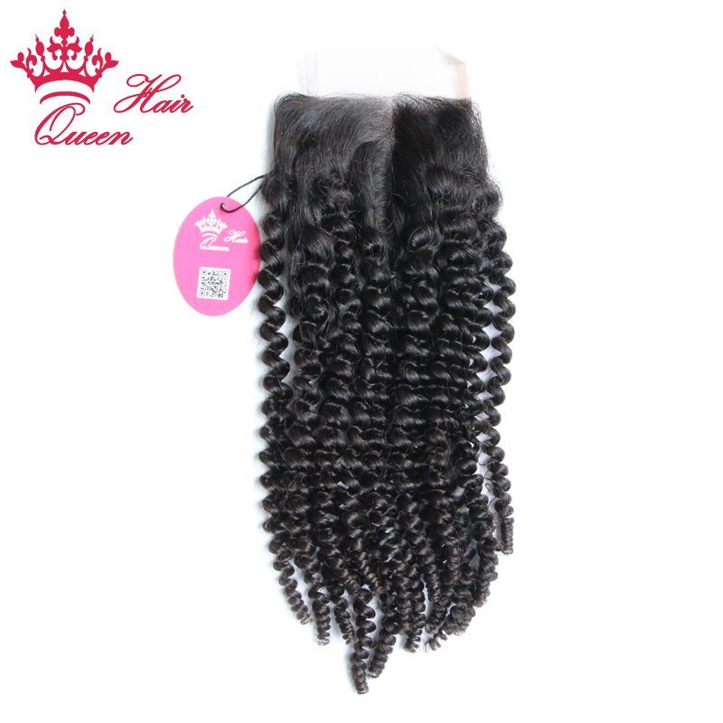 Photo de Queen Hair Products Kinky Curly Brazilian Virgin Human Hair 3.5"*4" Lace Closure 8"-20" Middle Part Closure DHL Free Shipping