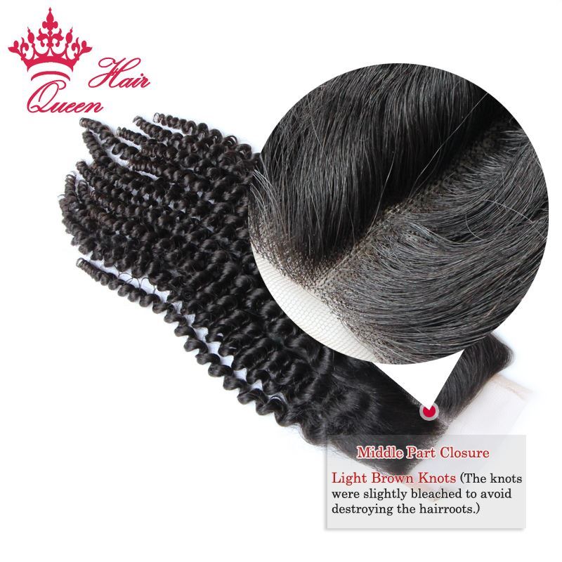 Picture of Queen Hair Products Kinky Curly Brazilian Virgin Human Hair 3.5"*4" Lace Closure 8"-20" Middle Part Closure DHL Free Shipping