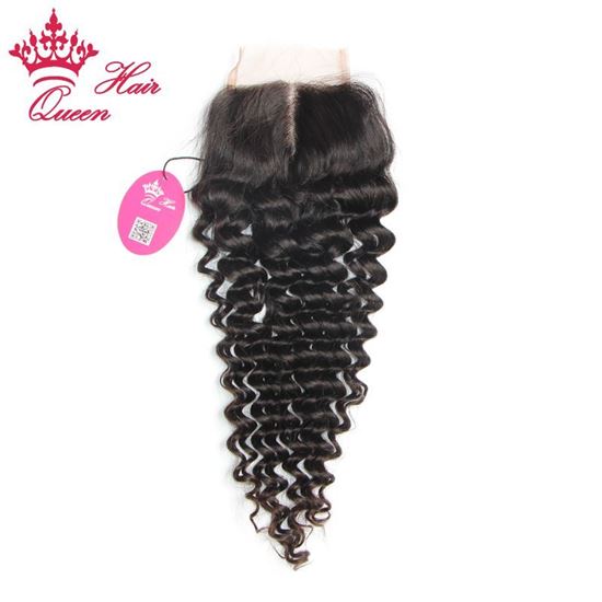 Picture of Queen Hair Products 8"- 18" Lace Closure Hair Lace Top Closure Swiss Lace 3.5"*4" Deep Wave Middle Part Shedding Tangle Free