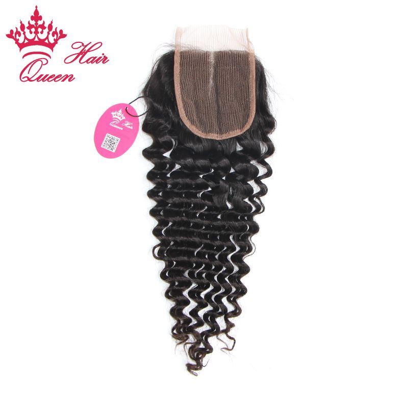 Picture of Queen Hair Products 8"- 18" Lace Closure Hair Lace Top Closure Swiss Lace 3.5"*4" Deep Wave Middle Part Shedding Tangle Free