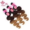Picture of Queen Hair Products Ombre Hair Extensions Brazilian Virgin Hair Body Wave Three Tone Color #1b #4 #27 Ombre Human Hair Weaves
