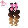 Picture of Queen Hair Products Ombre Hair Extensions Brazilian Virgin Hair Body Wave Three Tone Color #1b #4 #27 Ombre Human Hair Weaves