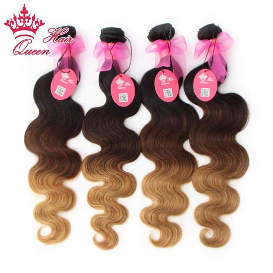 Picture of Queen Hair Products New Arrival Ombre Color 1b/#4/#27 Three Tone Virgin Brazilian Hair Body Wave Ombre Hair Extensions 