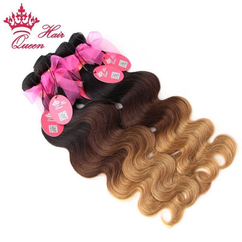 Picture of Queen Hair Products Brazilian Ombre Hair Extensions Brazilian Virgin Hair Body Wave #1B/#4/27 5Bundles Three Tone Human Hair