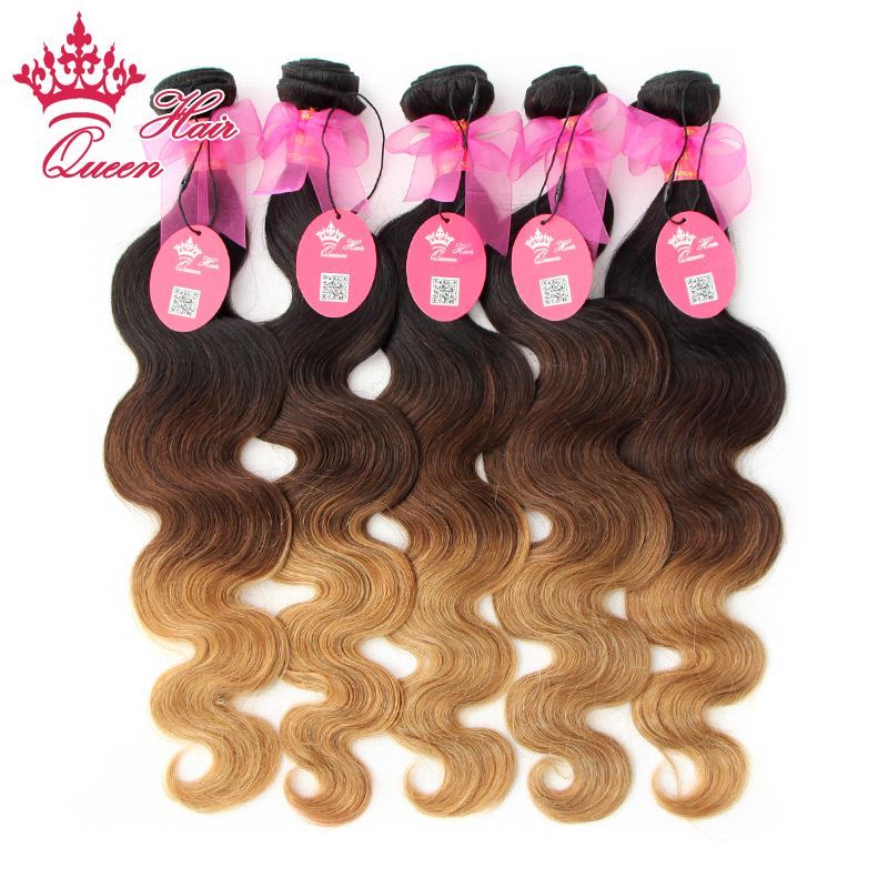 Picture of Queen Hair Products Brazilian Ombre Hair Extensions Brazilian Virgin Hair Body Wave #1B/#4/27 5Bundles Three Tone Human Hair