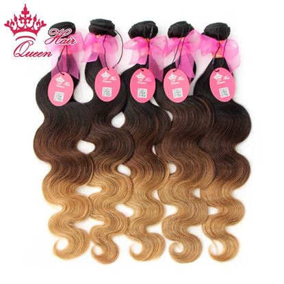 Picture of Queen Hair Products Brazilian Ombre Hair Extensions Brazilian Virgin Hair Body Wave #1B/#4/27 5Bundles Three Tone Human Hair