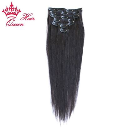 Picture of Queen Hair Brazilian Virgin Hair Straight Clip In Hair Extensions,7Pcs/set,18-22 Inch in Stock,Natural Color 1B DHL Free