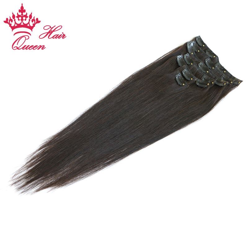 Picture of Queen Hair Brazilian Virgin Hair Straight Clip In Hair Extensions,7Pcs/set,18-22 Inch in Stock,Natural Color 1B DHL Free