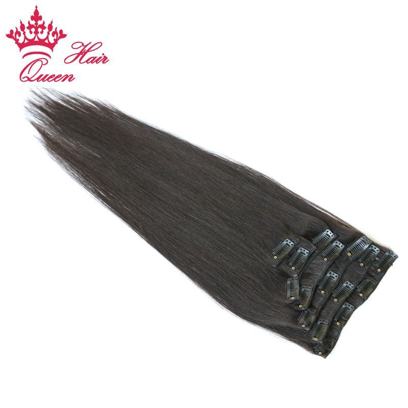 Picture of Queen Hair Brazilian Virgin Hair Straight Clip In Hair Extensions,7Pcs/set,18-22 Inch in Stock,Natural Color 1B DHL Free