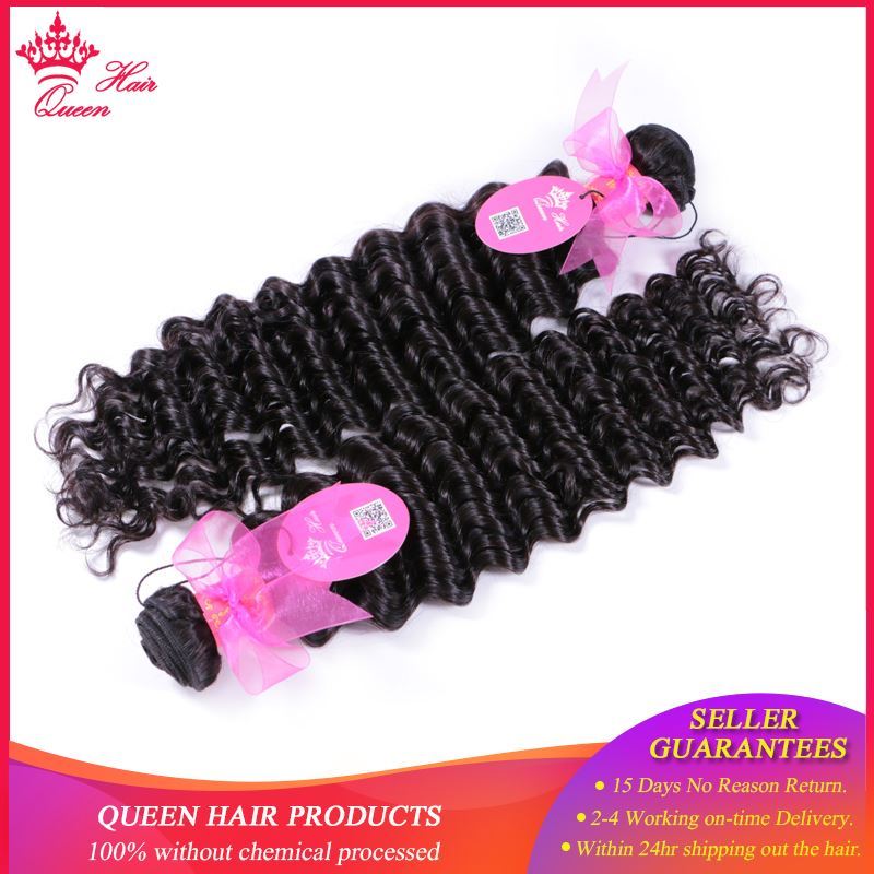 Photo de Queen Hair Products Brazilian Deep Wave Bundles Deal 3pcs/lot Natural Color 1B Hair Weave 100% Human Hair Weaving