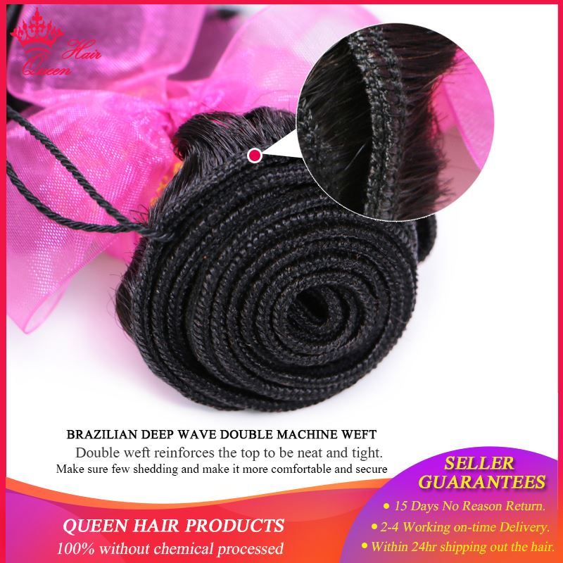 Picture of Queen Hair Products Brazilian Deep Wave Bundles Deal 3pcs/lot Natural Color 1B Hair Weave 100% Human Hair Weaving