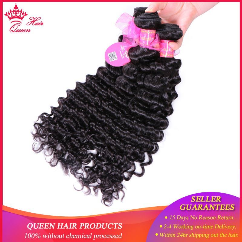 Picture of Queen Hair Brazilian Deep Wave 4 Bundle Deals 100% Human Hair Weave Extension Natural Black 10-28 inch Free Shipping