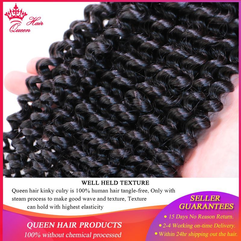 Picture of Queen Hair Products Kinky Curly Hair Weave 3 Bundles/Lot 100% Human Hair Extensions Brazilian Hair Bundles Natural Color