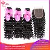 Picture of 100% Human Brazilian Hair Deep Wave Bundles With Closure Weave Free Part Lace Closure with Hair virgin hair Queen Hair Products