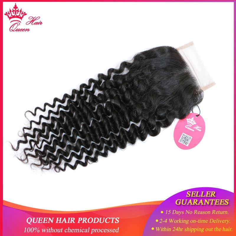 Photo de 100% Human Brazilian Hair Deep Wave Bundles With Closure Weave Free Part Lace Closure with Hair virgin hair Queen Hair Products