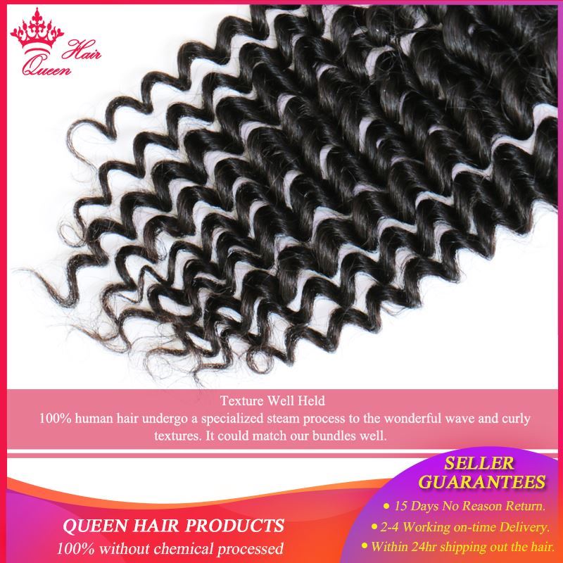 Picture of 100% Human Brazilian Hair Deep Wave Bundles With Closure Weave Free Part Lace Closure with Hair virgin hair Queen Hair Products