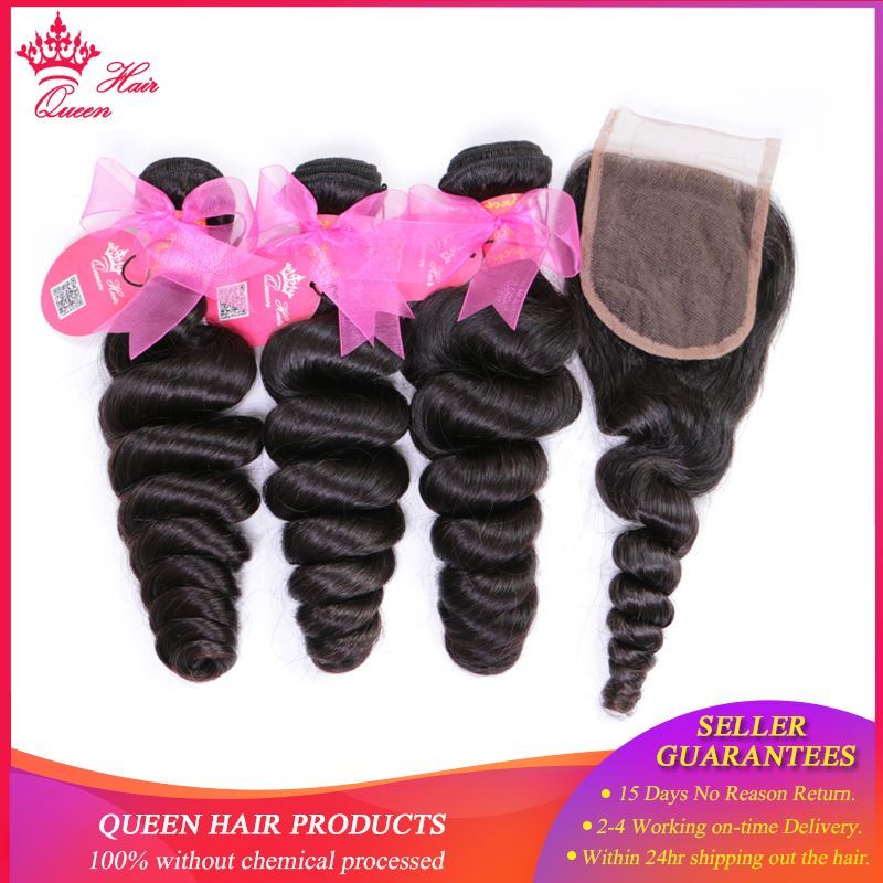 Photo de Queen Hair Products Brazilian Loose Wave Bundles with Closure 100% Human Hair 3 Bundles With Lace Closure Fast Free Shipping