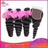 Picture of Queen Hair Products Brazilian Loose Wave Bundles with Closure 100% Human Hair 3 Bundles With Lace Closure Fast Free Shipping