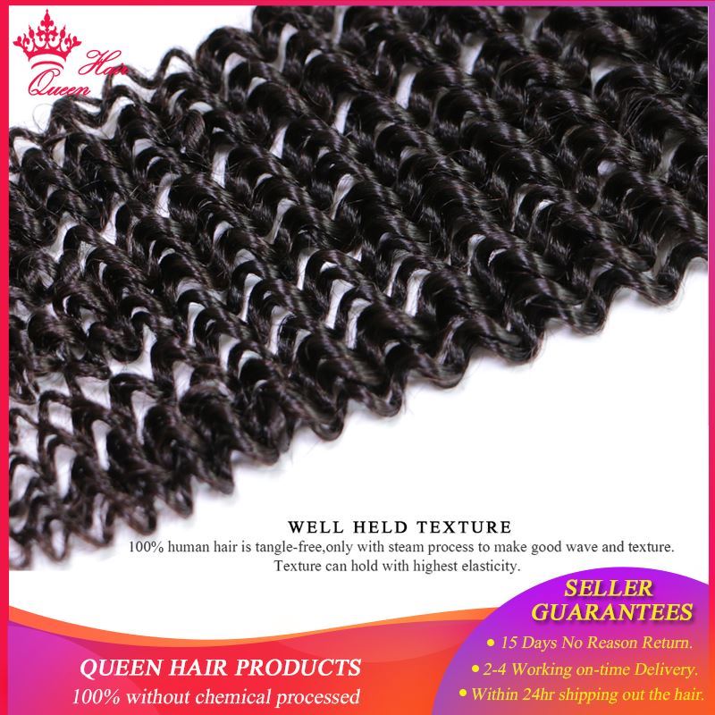 Picture of Queen Hair Products 100% Brazilian Human Hair Bundles With Closure Kinky Curly Natural Color 3 Bundles With 4x4 Lace Closure