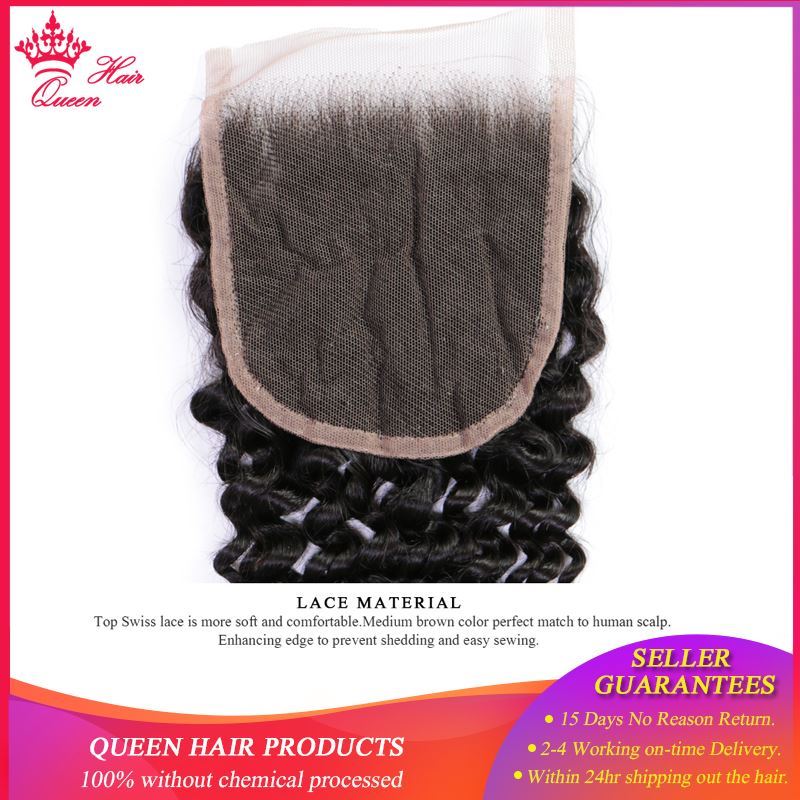 Photo de Queen Hair Products 100% Brazilian Human Hair Bundles With Closure Kinky Curly Natural Color 3 Bundles With 4x4 Lace Closure