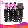 Picture of Queen Hair Products Brazilian Natural Wave Lace Closure Remy Weft Hair Weave 3 Bundles Human Hair Bundles With Closure 4pcs/lot
