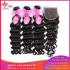 Photo de Queen Hair Products Brazilian Natural Wave Lace Closure Remy Weft Hair Weave 3 Bundles Human Hair Bundles With Closure 4pcs/lot