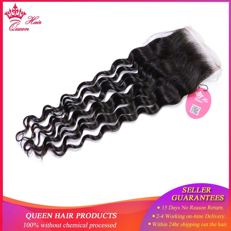 Photo de Queen Hair Products Brazilian Natural Wave Lace Closure Remy Weft Hair Weave 3 Bundles Human Hair Bundles With Closure 4pcs/lot