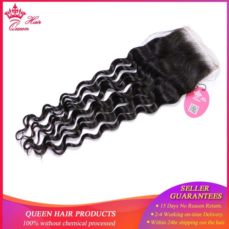 Picture of Queen Hair Products Brazilian Natural Wave Lace Closure Remy Weft Hair Weave 3 Bundles Human Hair Bundles With Closure 4pcs/lot