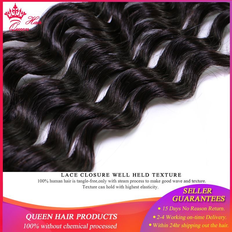 Picture of Queen Hair Products Brazilian Natural Wave Lace Closure Remy Weft Hair Weave 3 Bundles Human Hair Bundles With Closure 4pcs/lot