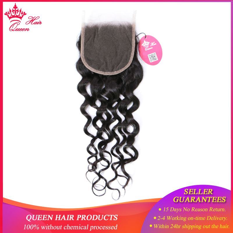 Picture of Queen Hair Brazilian Hair Weave Bundles With Lace Closure Virgin Human Hair 3 Bundle Deal With Closure Water Wave Bundles