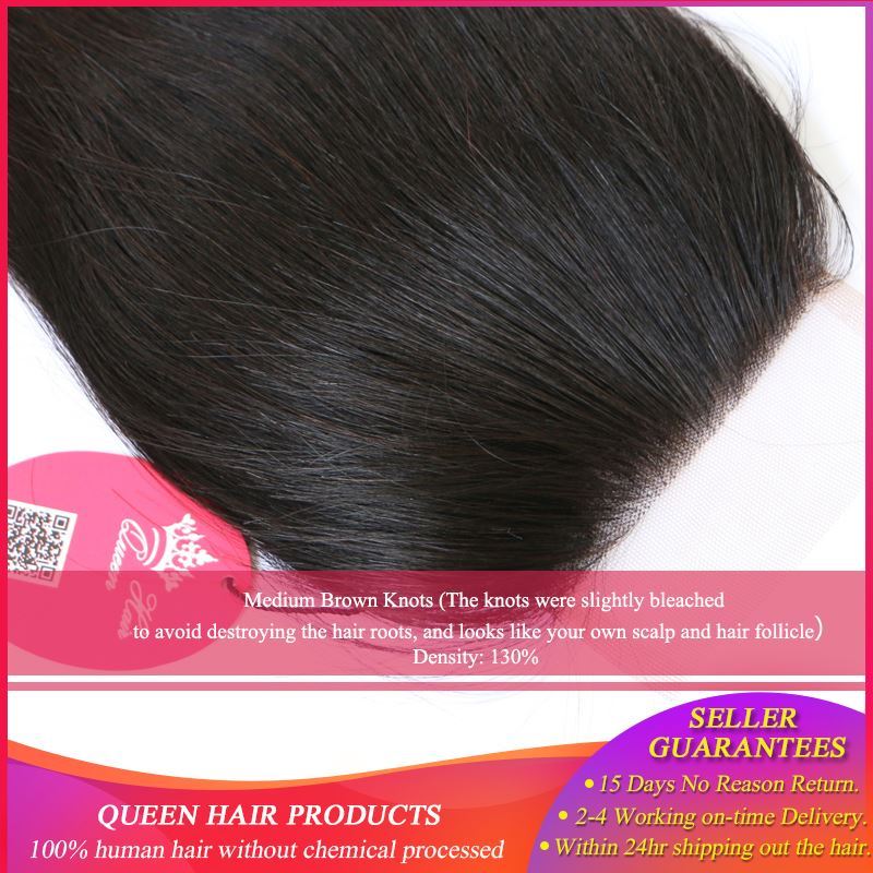 Photo de Queen Hair Products Brazilian Virgin Hair Straight Top Swiss Lace Closure Natural Color 10" to 20" 100% Human Hair Free SHIPPING