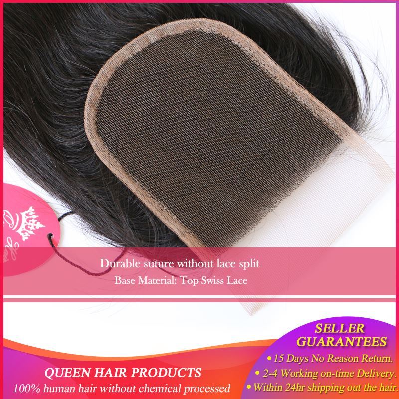 Photo de Queen Hair Products Brazilian Virgin Hair Straight Top Swiss Lace Closure Natural Color 10" to 20" 100% Human Hair Free SHIPPING