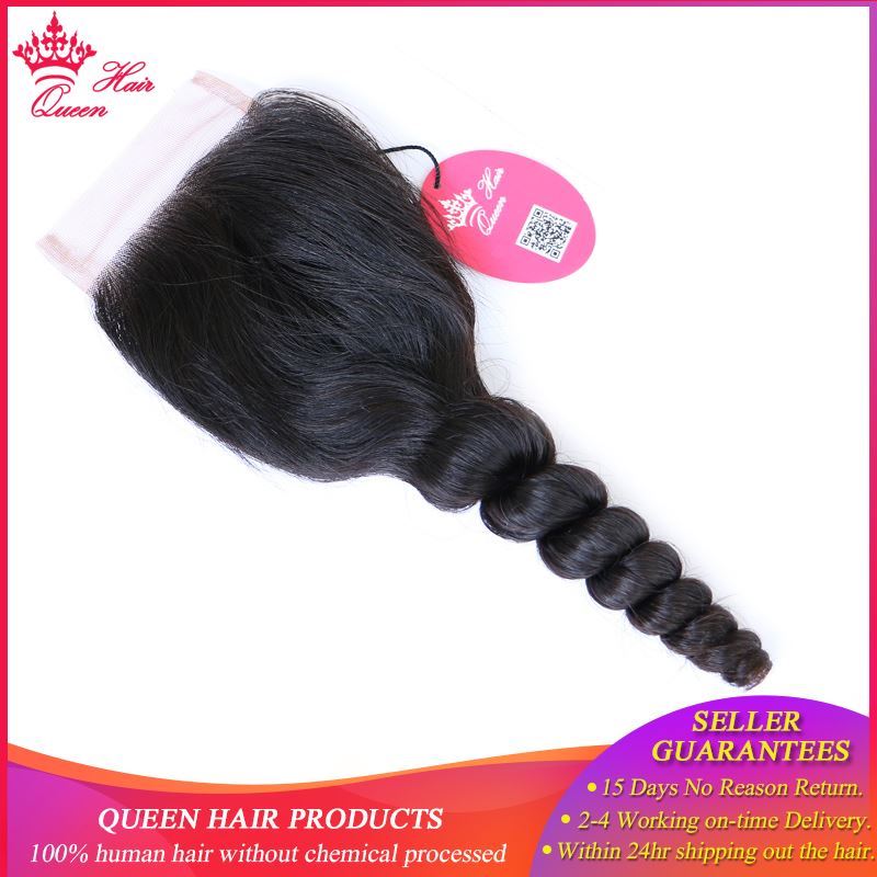 Photo de Queen Hair Products Brazilian Virgin Hair Swiss Lace Closure Loose Wave 100% Human Hair 4X4 Free Shipping