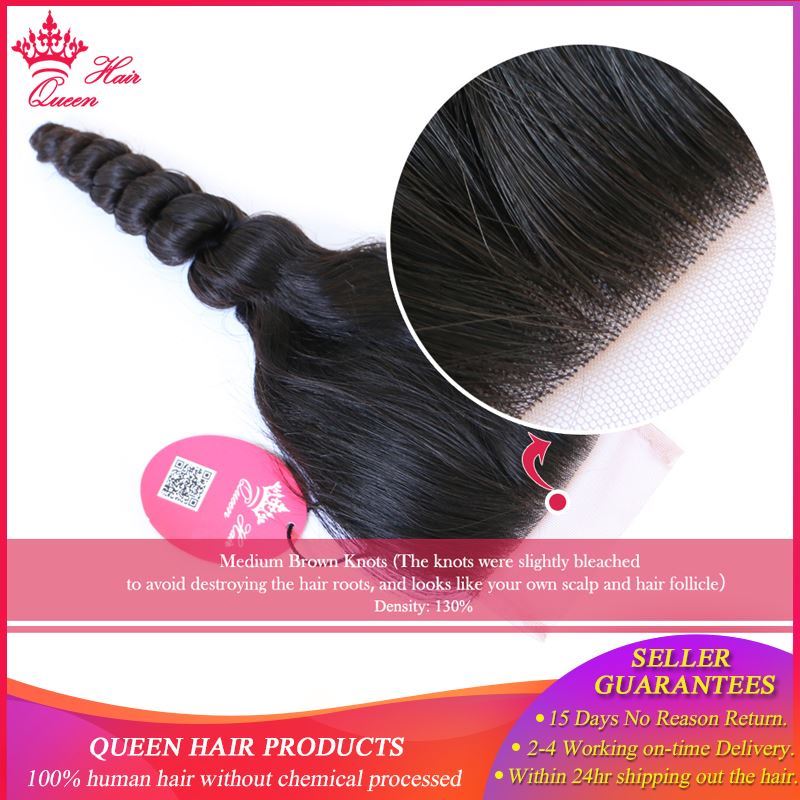 Picture of Queen Hair Products Brazilian Virgin Hair Swiss Lace Closure Loose Wave 100% Human Hair 4X4 Free Shipping