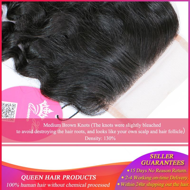 Picture of Queen Hair Products Brazilian Virgin Hair Deep Wave 4x4 Swiss Lace Closure 10"-20" Natural Color 100% Human Hair Free Part