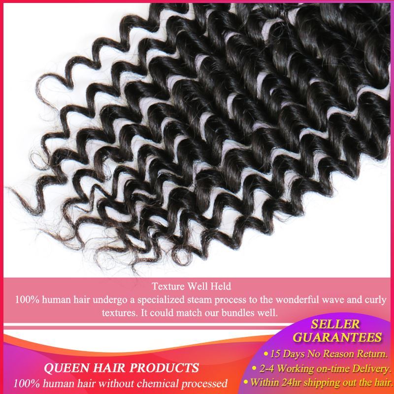 Photo de Queen Hair Products Brazilian Virgin Hair Deep Wave 4x4 Swiss Lace Closure 10"-20" Natural Color 100% Human Hair Free Part