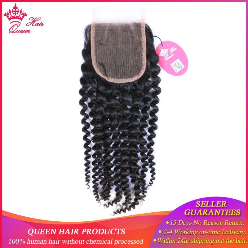 Picture of Queen Hair Products Brazilian Kinky Curly Virgin Hair Lace Closure 4"x4"100% Human Hair Free Part Style Natural Color