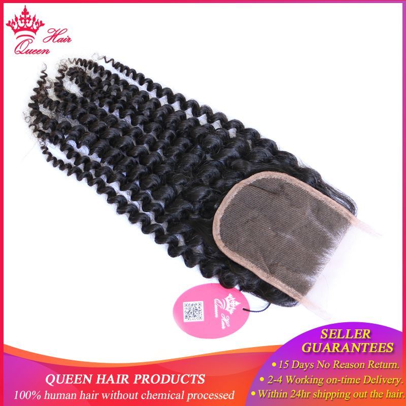 Picture of Queen Hair Products Brazilian Kinky Curly Virgin Hair Lace Closure 4"x4"100% Human Hair Free Part Style Natural Color