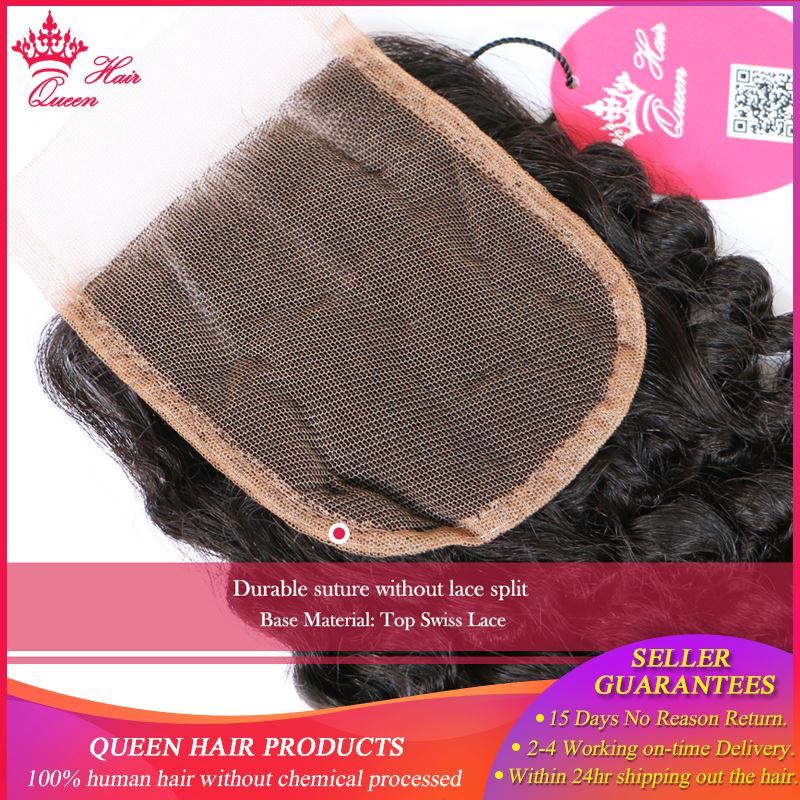 Photo de Queen Hair Products Brazilian Kinky Curly Virgin Hair Lace Closure 4"x4"100% Human Hair Free Part Style Natural Color