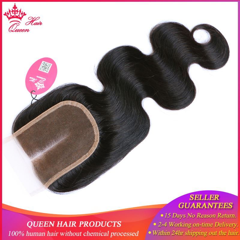 Picture of Queen Hair Products Swiss Lace Closure 4x4 Brazilian Virgin Human Hair Middle Part Body Wave 130% density Free Shipping