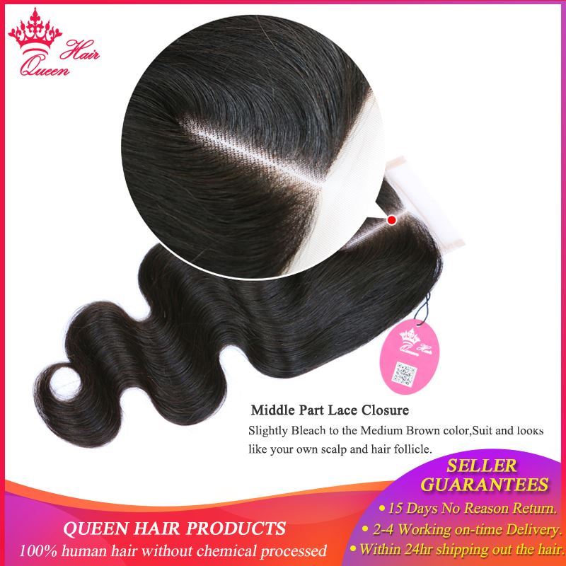 Photo de Queen Hair Products Swiss Lace Closure 4x4 Brazilian Virgin Human Hair Middle Part Body Wave 130% density Free Shipping