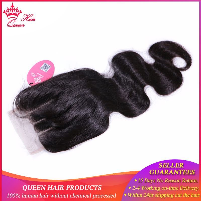 Picture of Queen Hair Products 4x4 Lace Closure Brazilian Body Wave Virgin Hair Natural Color 1B 100% Human Hair Three Part Free Shipping