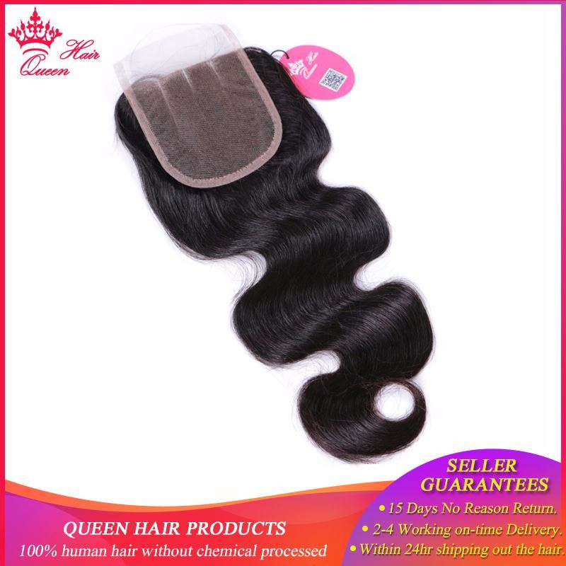 Picture of Queen Hair Products 4x4 Lace Closure Brazilian Body Wave Virgin Hair Natural Color 1B 100% Human Hair Three Part Free Shipping