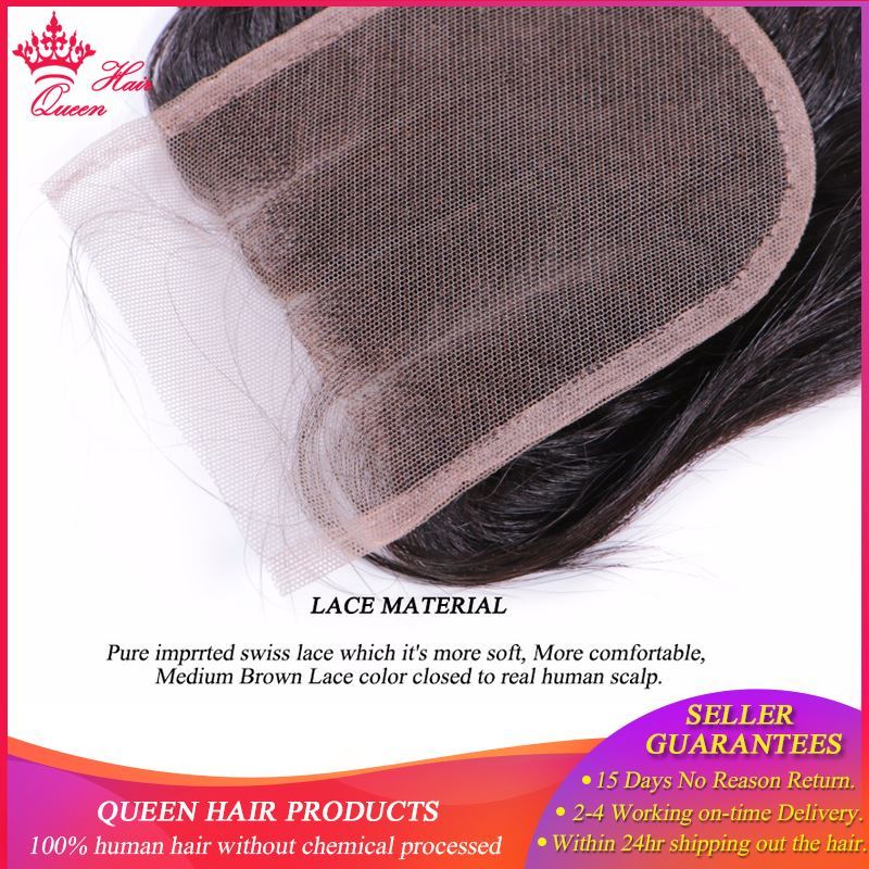 Picture of Queen Hair Products 4x4 Lace Closure Brazilian Body Wave Virgin Hair Natural Color 1B 100% Human Hair Three Part Free Shipping