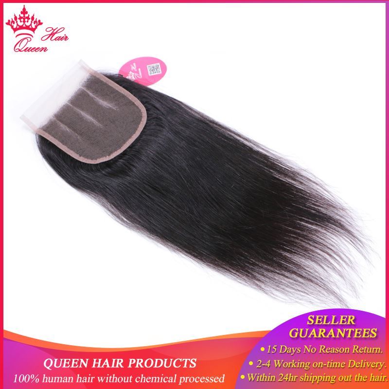 Picture of Queen Hair Products Lace Closure Brazilian Straight Virgin Human Hair Natural Color 4x4 Three Part Top Swiss Shipping Free