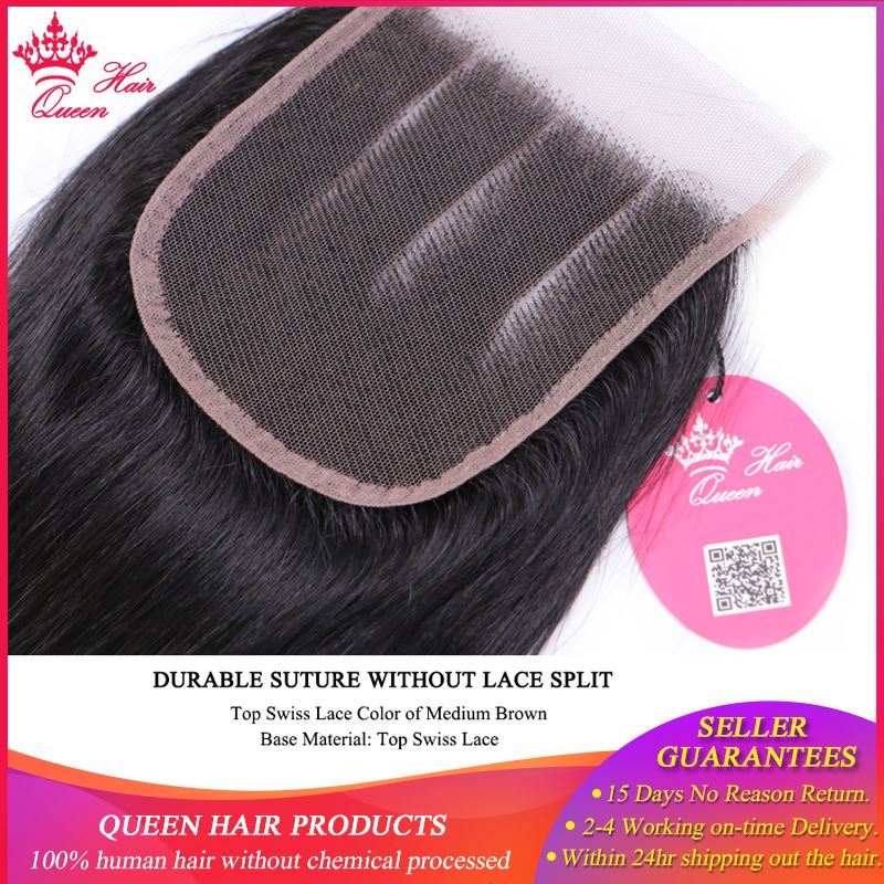 Picture of Queen Hair Products Lace Closure Brazilian Straight Virgin Human Hair Natural Color 4x4 Three Part Top Swiss Shipping Free