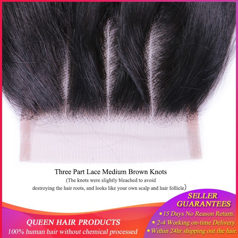 Photo de Queen Hair Products Lace Closure Brazilian Straight Virgin Human Hair Natural Color 4x4 Three Part Top Swiss Shipping Free