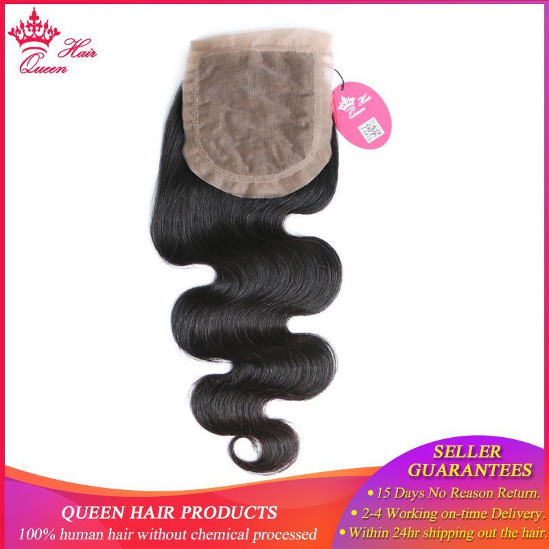 Picture of Queen Hair Products Free Part Silk Base Closure Brazilian Virgin Hair Body Wave 100% Human Hair Natural color