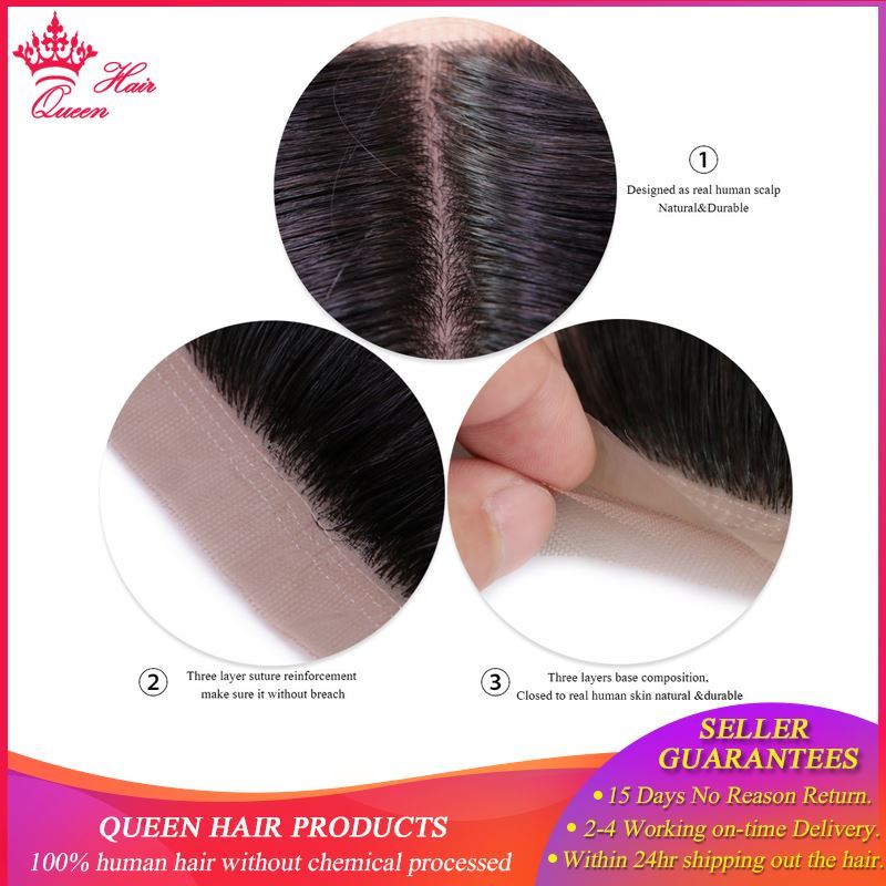 Picture of Queen Hair Products Free Part Silk Base Closure Brazilian Virgin Hair Body Wave 100% Human Hair Natural color