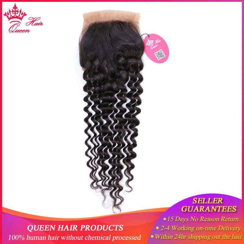 Photo de Queen Hair Products Brazilian Virgin Hair Deep Wave Silk Base Closure 100% Human Hair 3.5"*4" Swiss Lace Natural Color